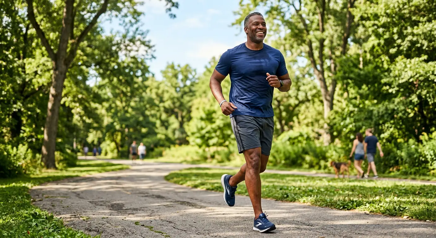 Active big and tall man exercising comfortably