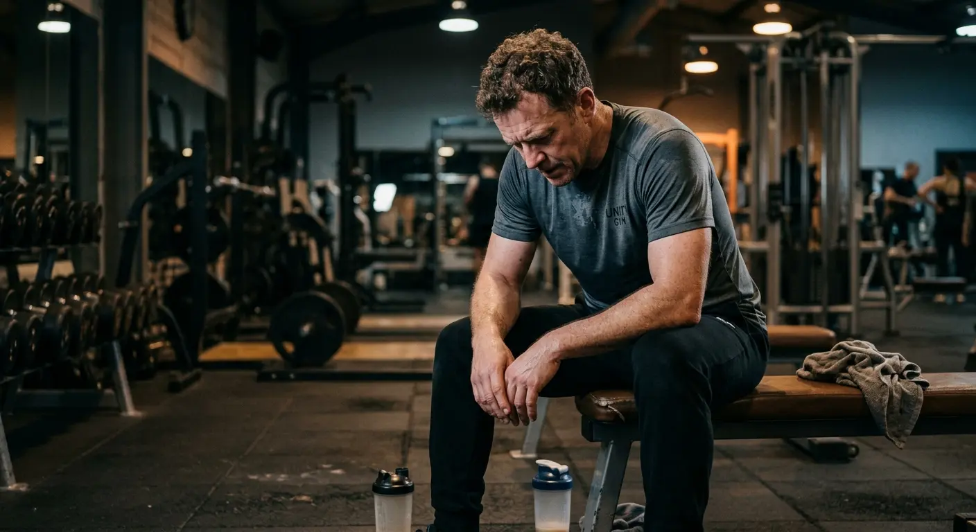 Person struggling with fatigue in gym